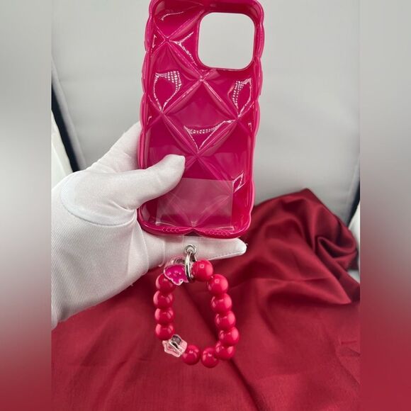 Pink Quilted IPhone 16 Pro Max Case with Beaded Strap - Picture 7 of 8